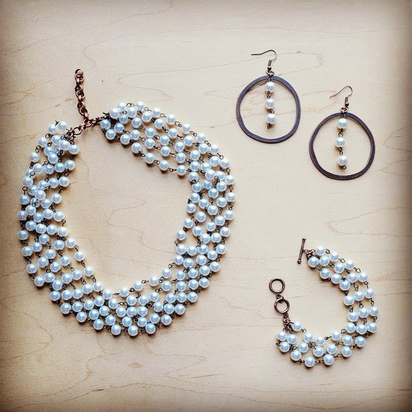 Five Strand Glass Pearl Collar-Length Necklace 257h