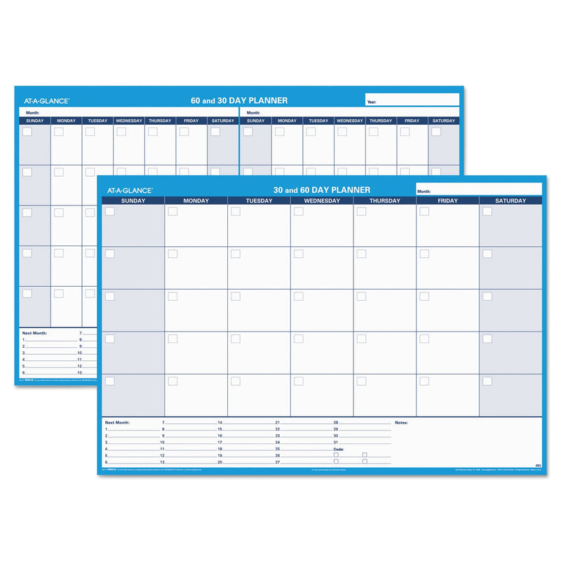 AT-A-GLANCE 30/60-Day Undated Horizontal Erasable Wall Planner, 48 x 32, White/Blue Sheets, Undated