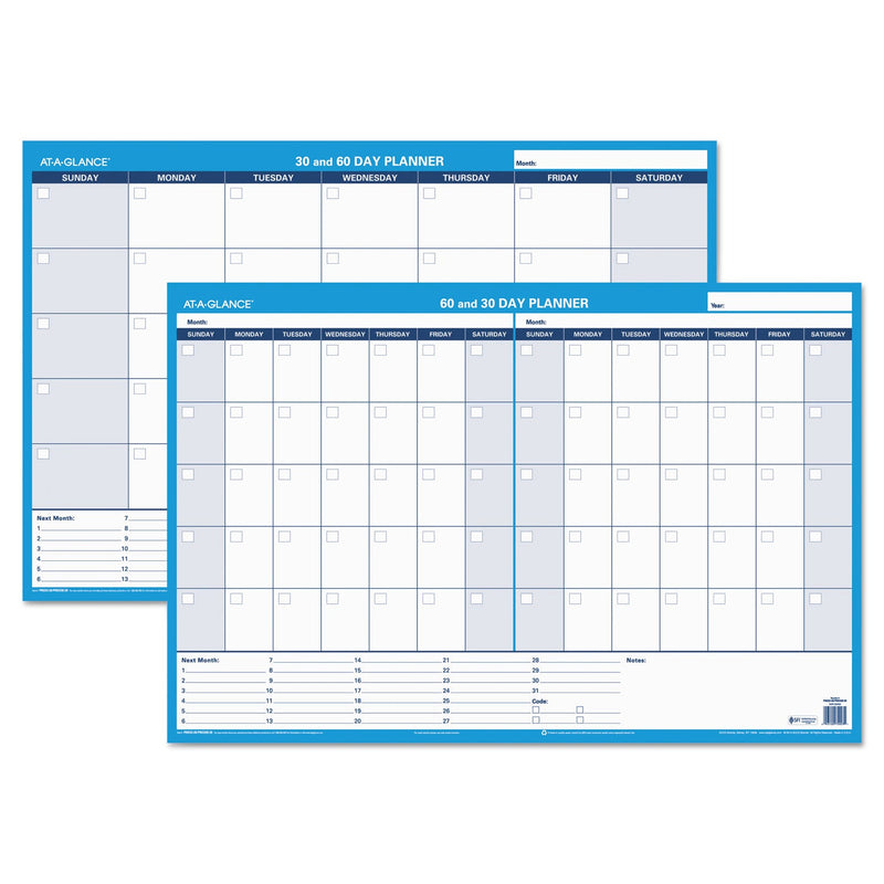 AT-A-GLANCE 30/60-Day Undated Horizontal Erasable Wall Planner, 36 x 24, White/Blue Sheets, Undated