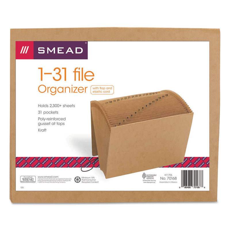 Smead Indexed Expanding Kraft Files, 31 Sections, Elastic Cord Closure, 1/15-Cut Tabs, Letter Size, Kraft