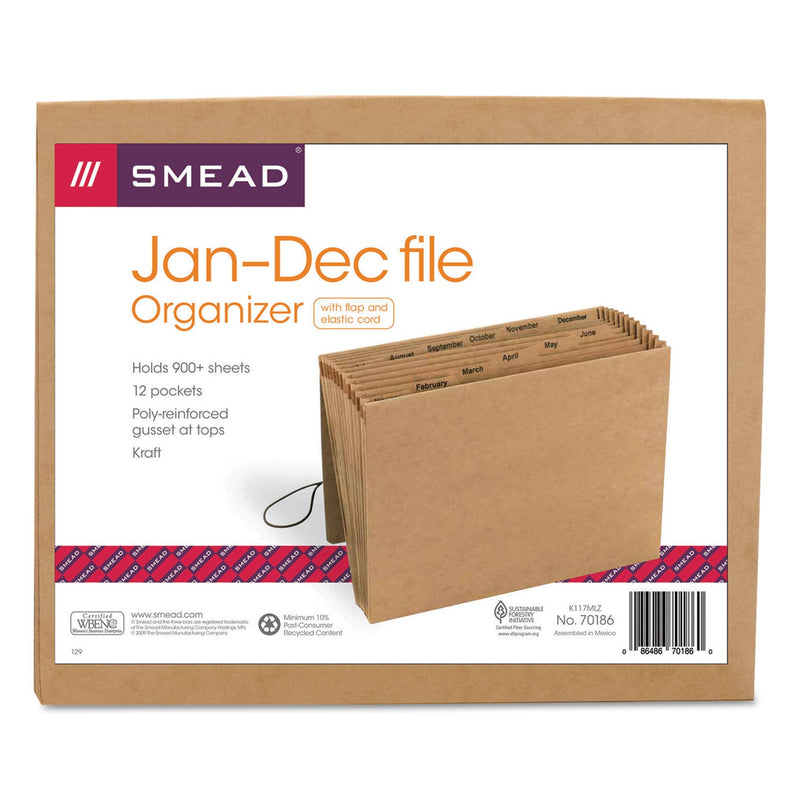 Smead Indexed Expanding Kraft Files, 12 Sections, Elastic Cord Closure, 1/12-Cut Tabs, Letter Size, Kraft