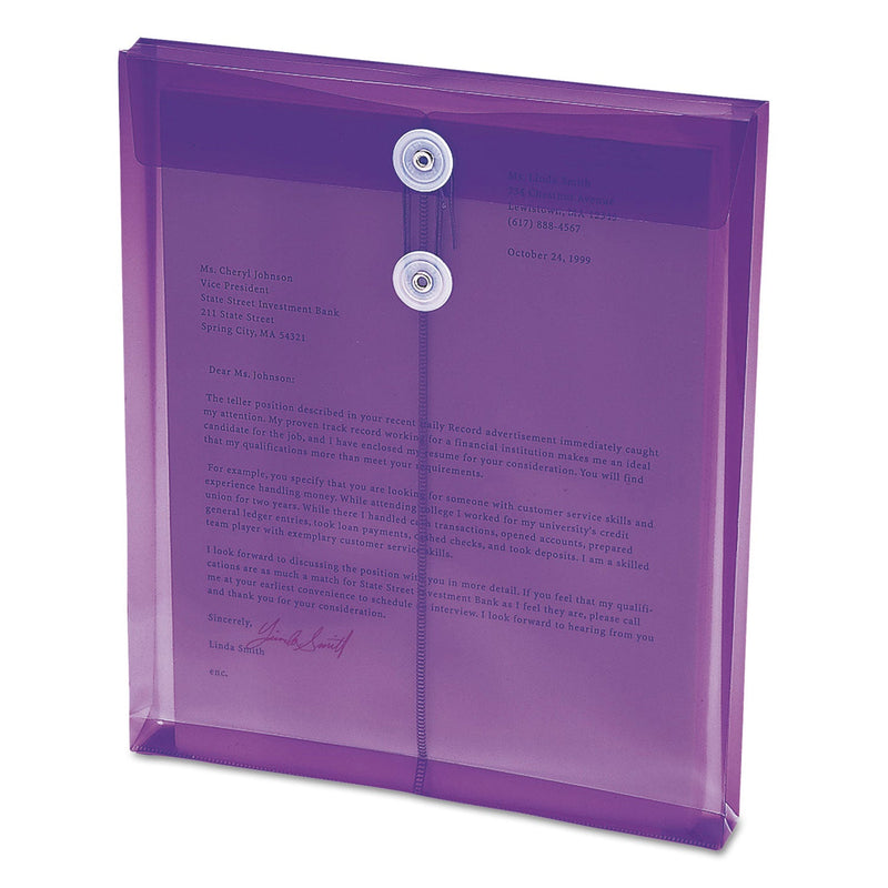 Smead Poly String and Button Interoffice Envelopes, Open-End (Vertical), 9.75 x 11.63, Transparent Purple, 5/Pack