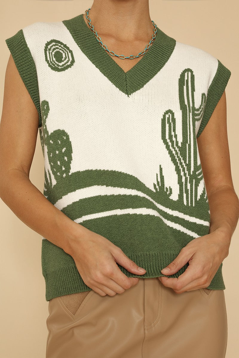 Desert landscape cactus sweater vest