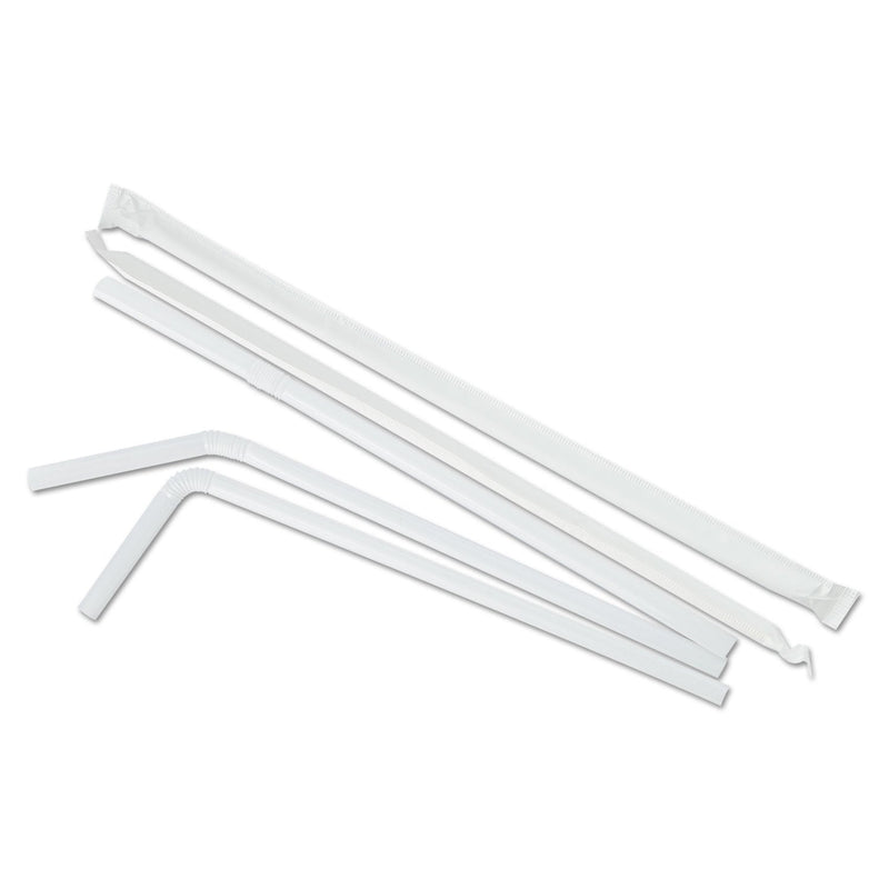 Boardwalk Flexible Wrapped Straws, 7.75", Plastic, White, 500/Pack, 20 Packs/Carton