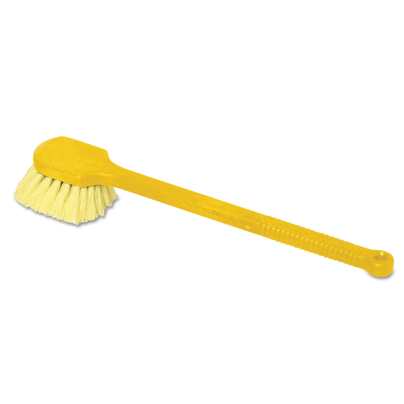 Rubbermaid Long Handle Scrub, Yellow Synthetic Bristles, 20" Brush, 20" Gray Plastic Handle