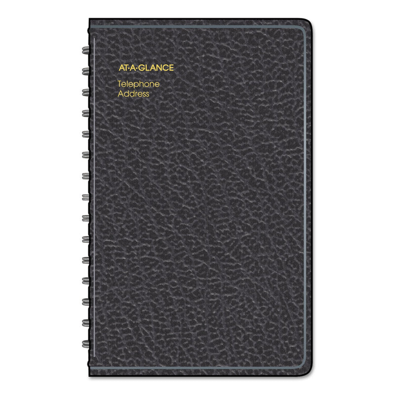AT-A-GLANCE Telephone/Address Book, 4.78 x 8, Black Simulated Leather, 100 Sheets