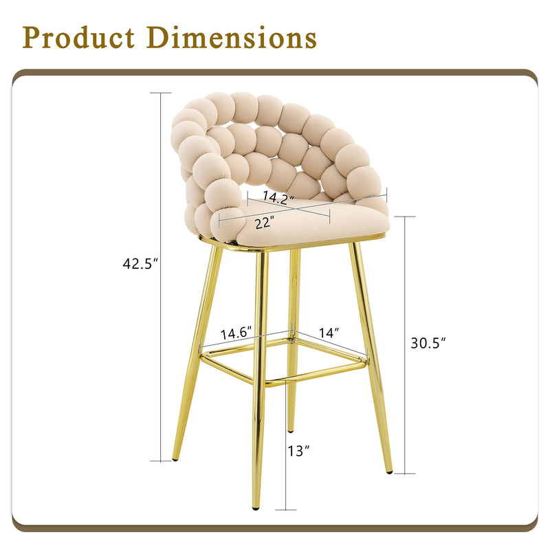 Bubble, Ball Chain Tufted Bar Chairs For Kitchen Island & Home Bar (Set of 2)