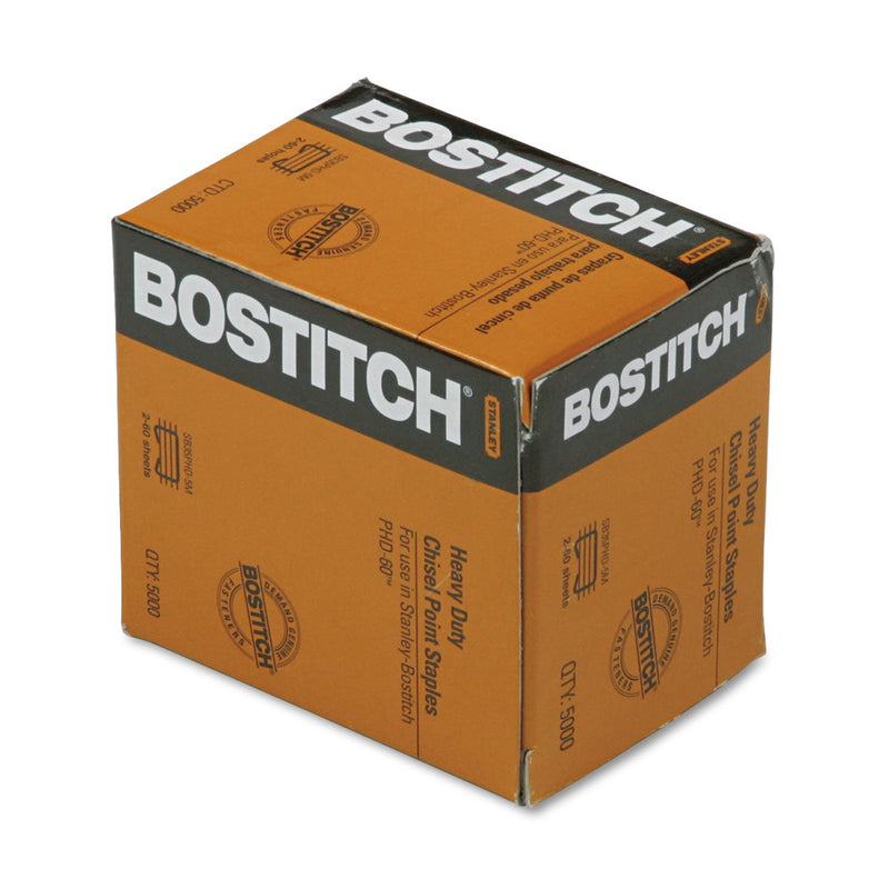 Bostitch Heavy-Duty Premium Staples, 0.38" Leg, 0.5" Crown, Steel, 5,000/Box