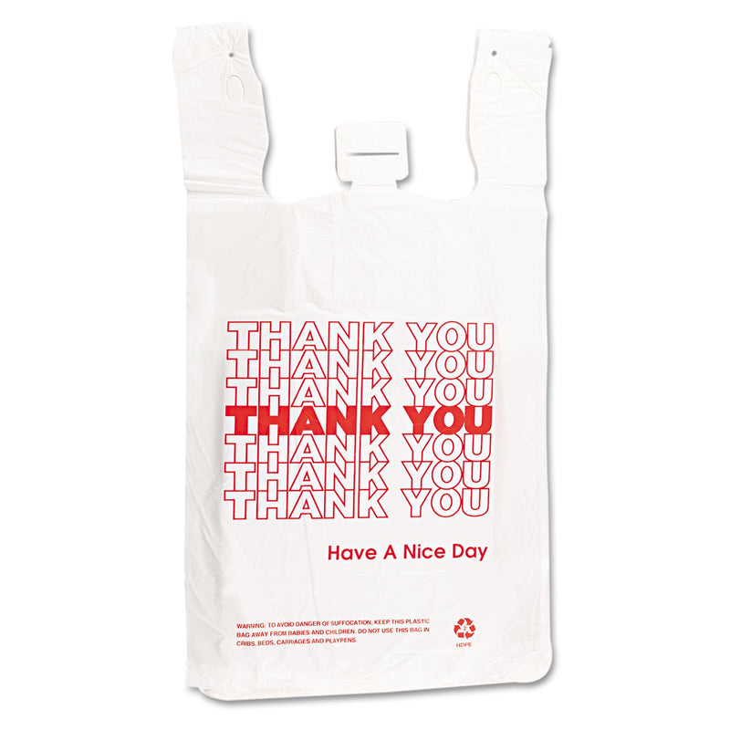 Barnes Paper Company Plastic Thank-You T-Sack, 2 mil, 4" x 15", White, 2,000/Carton