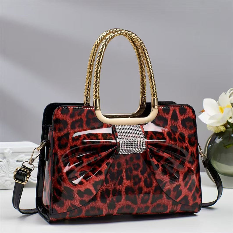 Hot-stone Embellished Fashionable Versatile Chic Leopard-print Womens Bag