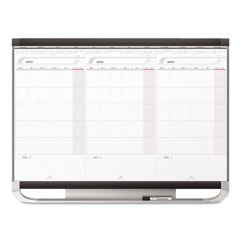 Quartet Prestige 2 Total Erase 3-Month Calendar Board, 36 x 24, White, Graphite Frame