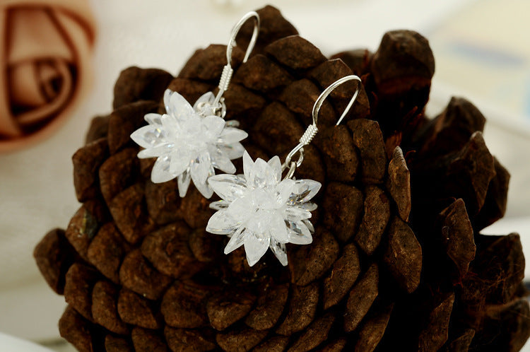 CZ Flower Stone Drop Jewelry Hook Earrings