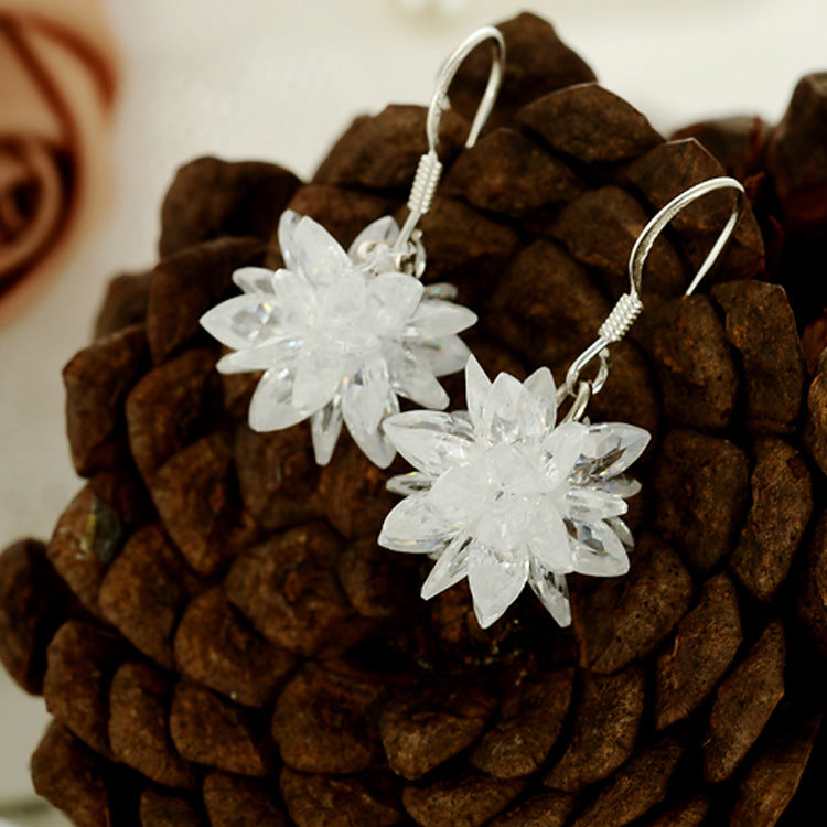 CZ Flower Stone Drop Jewelry Hook Earrings