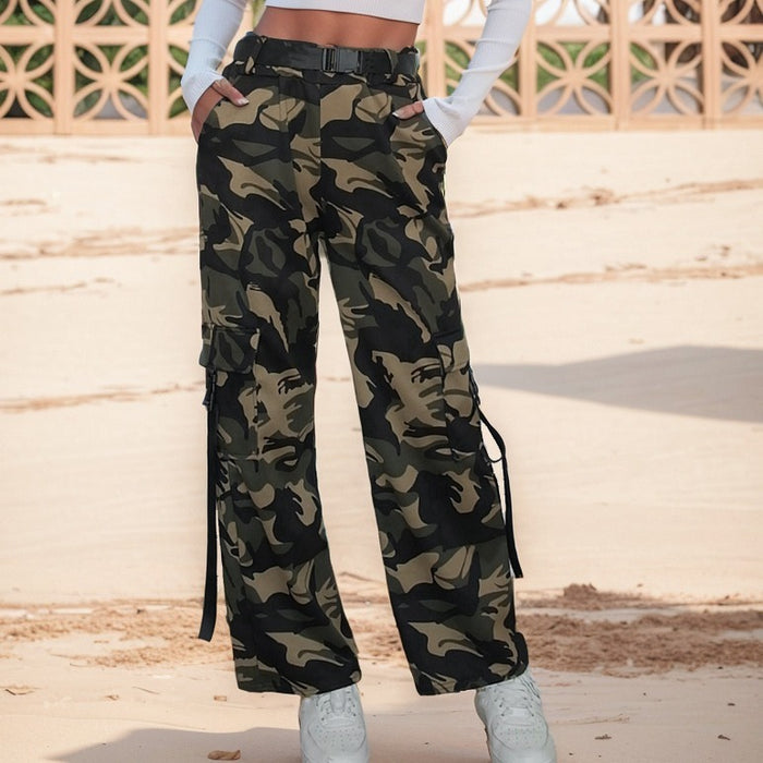 Multi-pocket Lace-up Loose Street Straight-leg Trousers