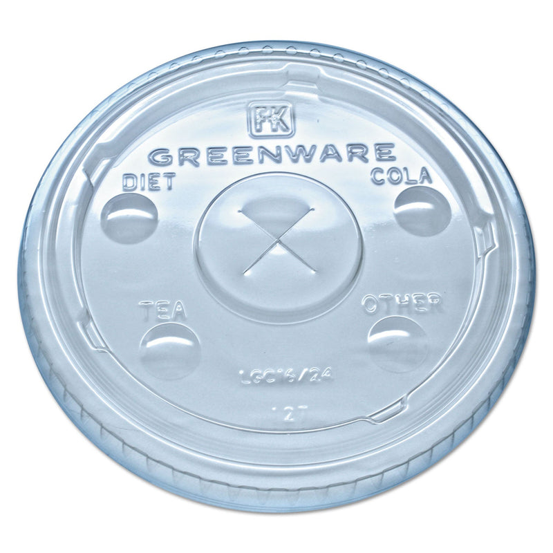 Fabri-Kal Greenware Cold Drink Lids, Fits 16 oz, 18 oz, 24 oz Cups, X-Slot, Clear, 1,000/Carton