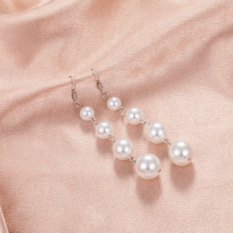 Plastic Pearl White Long Earrings