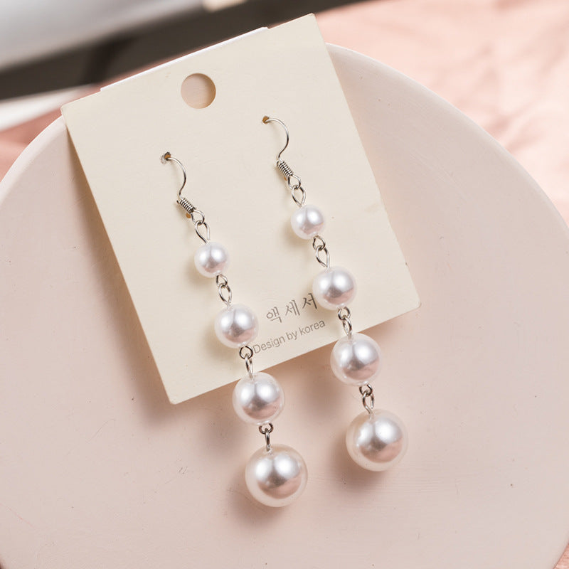 Plastic Pearl White Long Earrings