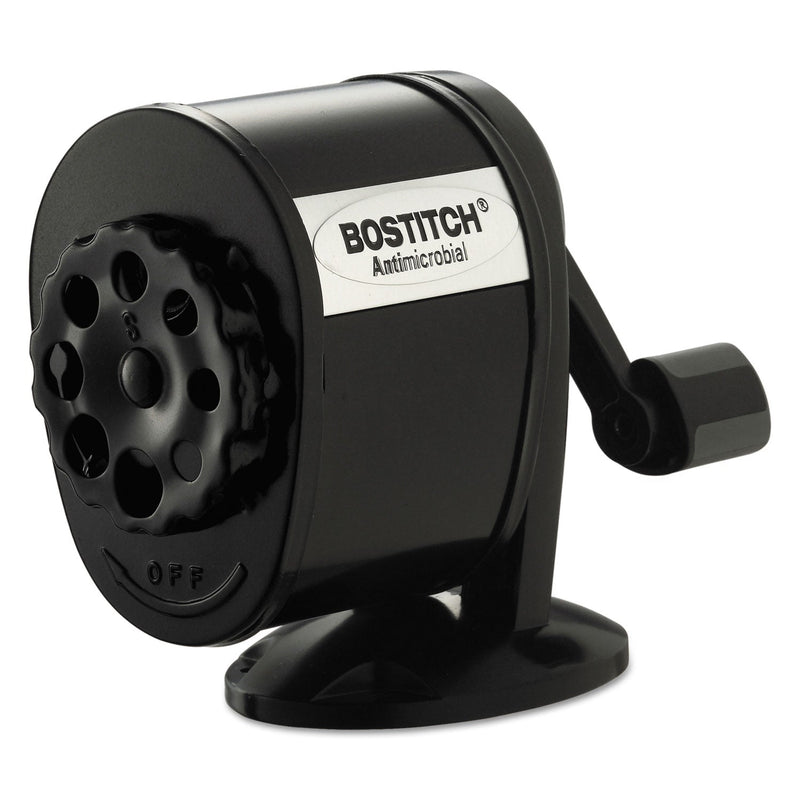 Bostitch Antimicrobial Manual Pencil Sharpener, Manually-Powered, 5.44 x 2.69 x 4.33, Black
