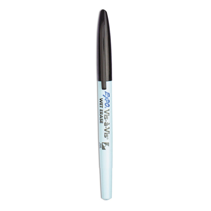 EXPO Vis-a-Vis Wet Erase Marker, Fine Bullet Tip, Black, Dozen