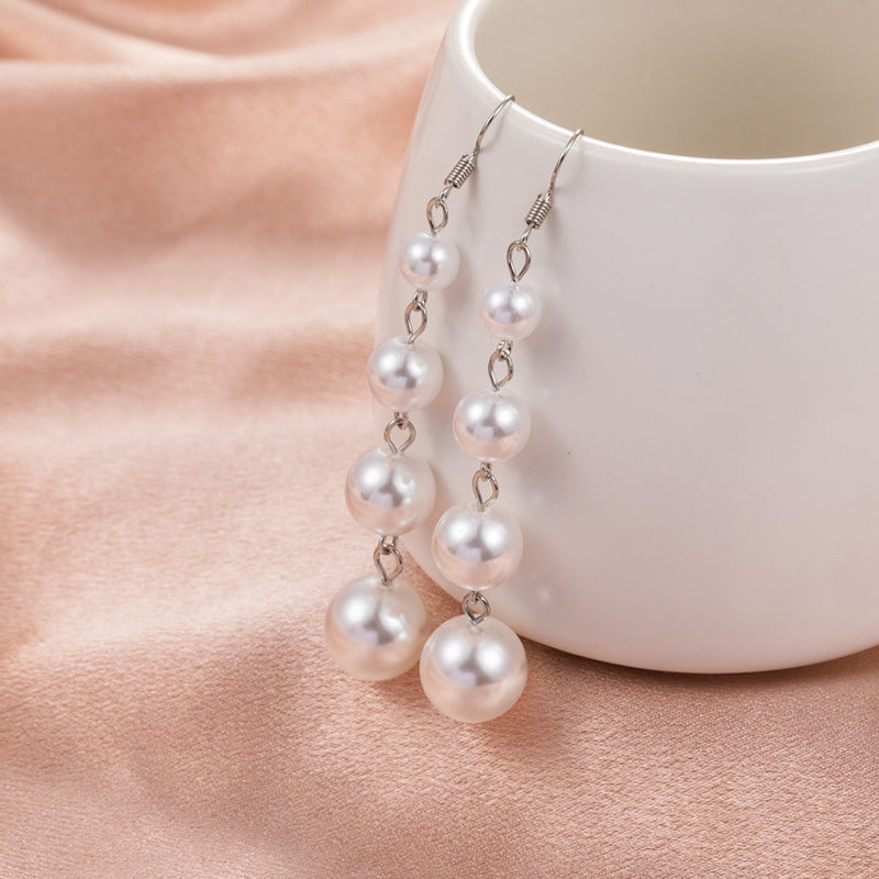 Plastic Pearl White Long Earrings