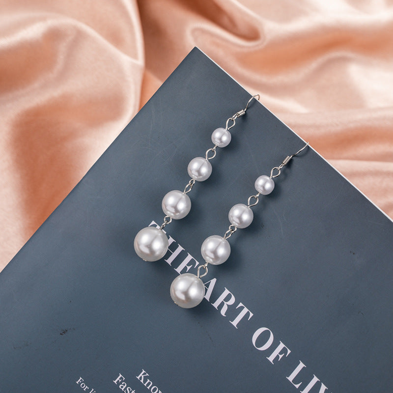 Plastic Pearl White Long Earrings