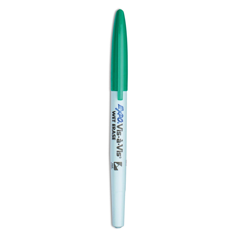 EXPO Vis-a-Vis Wet Erase Marker, Fine Bullet Tip, Green, Dozen