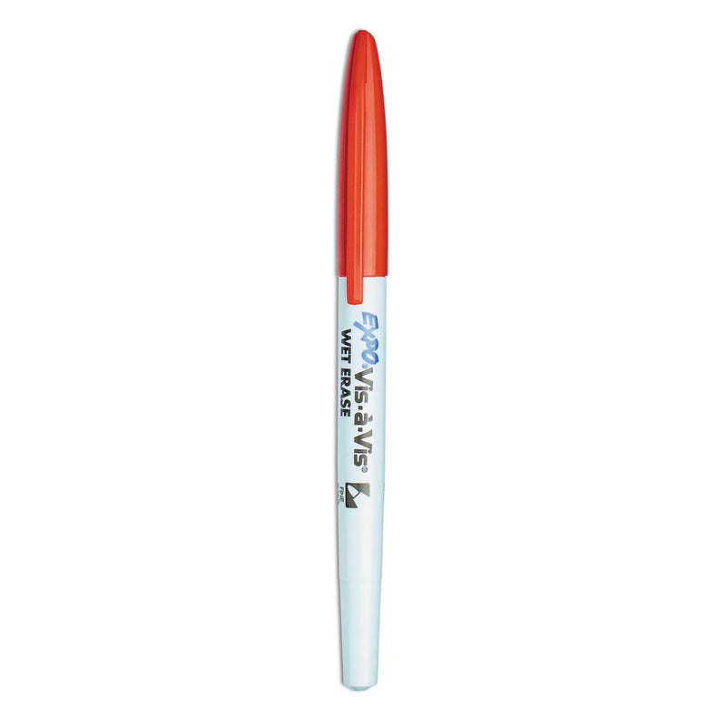 EXPO Vis-a-Vis Wet Erase Marker, Fine Bullet Tip, Red, Dozen