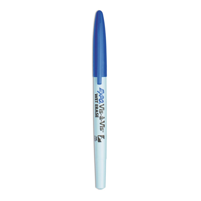 EXPO Vis-a-Vis Wet Erase Marker, Fine Bullet Tip, Blue, Dozen