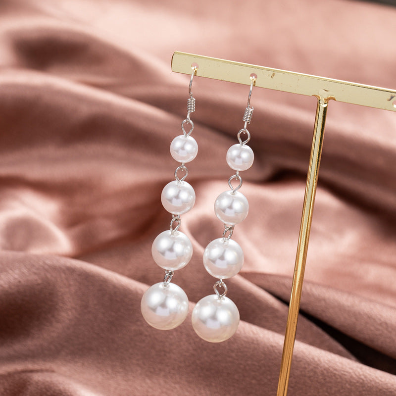 Plastic Pearl White Long Earrings