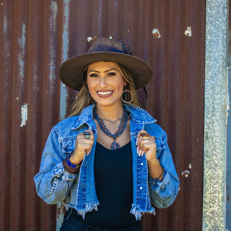 Western Copper Hoop Earrings w/ Blue Lapis Beads 225w