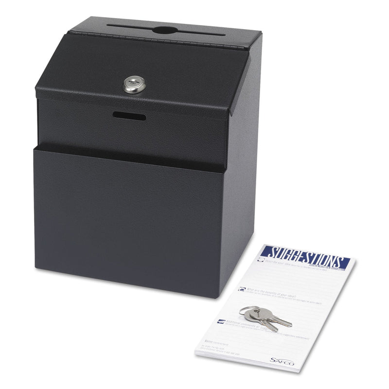 Safco Steel Suggestion/Key Drop Box with Locking Top, 7 x 6 x 8.5, Black Powder Coat Finish