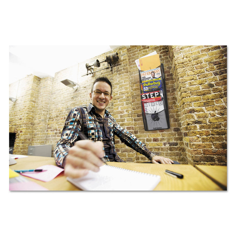 Safco Onyx Mesh Literature Rack, Five Compartments, 10.25w x 3.5d x 28.33h, Black