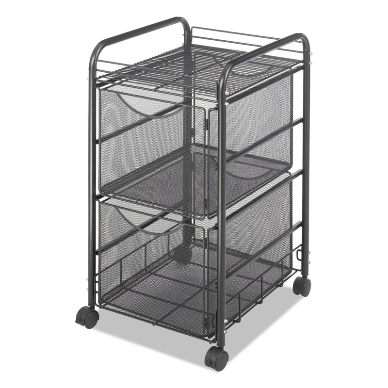 Safco Onyx Mesh Mobile Double File, Metal, 1 Shelf, 2 Drawers, 15.75" x 17" x 27", Black