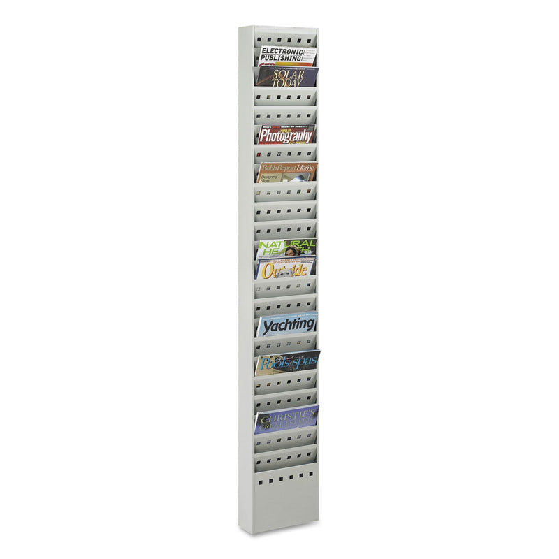 Safco Steel Magazine Rack, 23 Compartments, 10w x 4d x 65.5h, Gray