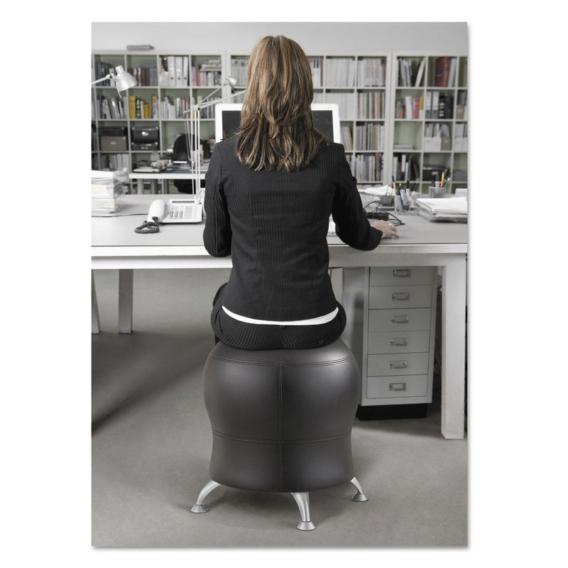 Safco Zenergy Ball Chair, Backless, Supports Up to 250 lb, Black Vinyl Seat, Silver Base