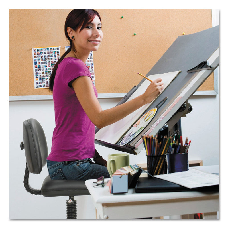 Safco Precision Extended-Height Swivel Stool, Adjustable Footring, Supports 250 lb, 23" to 33" Seat Height, Black Vinyl, Black Base