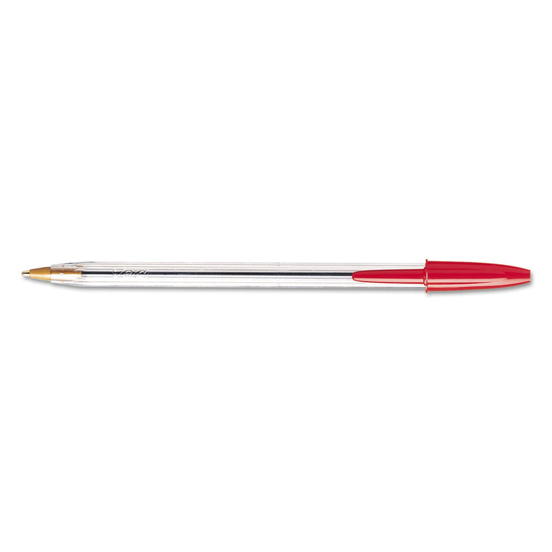BIC Cristal Xtra Smooth Ballpoint Pen, Stick, Medium 1 mm, Red Ink, Clear Barrel, Dozen