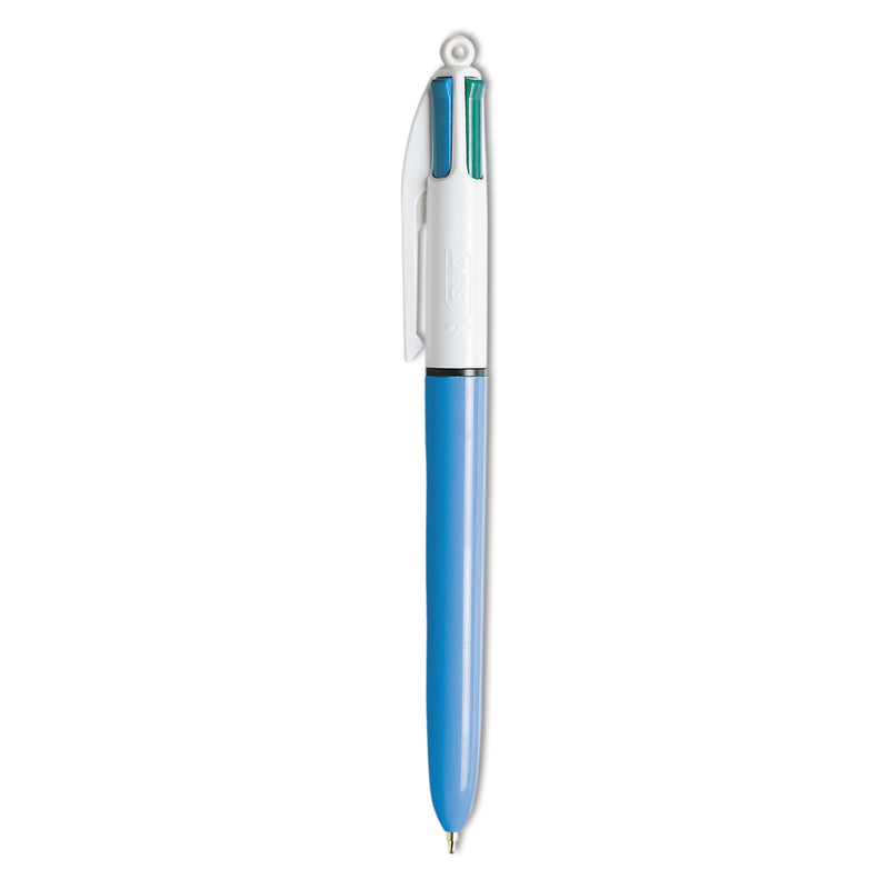 BIC 4-Color Multi-Function Ballpoint Pen, Retractable, Medium 1 mm, Black/Blue/Green/Red Ink, Blue Barrel