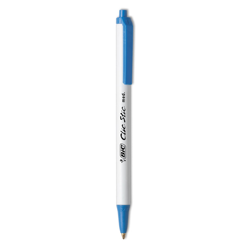 BIC Clic Stic Ballpoint Pen, Retractable, Medium 1 mm, Blue Ink, White Barrel, Dozen