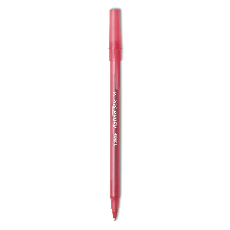 BIC Round Stic Xtra Life Ballpoint Pen, Stick, Medium 1 mm, Red Ink, Translucent Red Barrel, Dozen