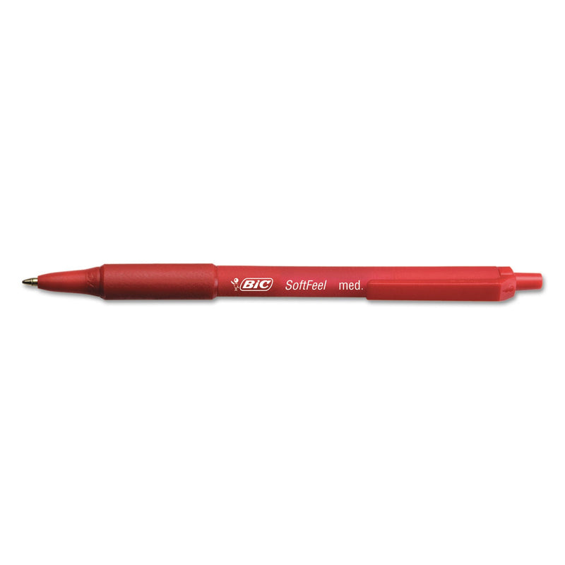 BIC Soft Feel Ballpoint Pen, Retractable, Medium 1 mm, Red Ink, Red Barrel, Dozen