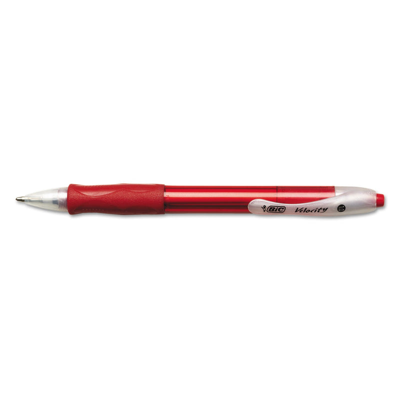 BIC Velocity Easy Glide Ballpoint Pen, Retractable, Medium 1 mm, Red Ink, Translucent Red Barrel, Dozen