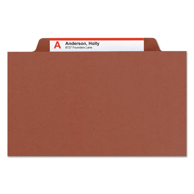 Smead 100% Recycled Pressboard Classification Folders, 3 Dividers, Legal Size, Red, 10/Box