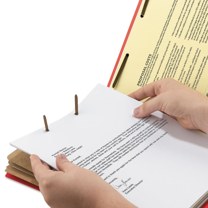 Smead Eight-Section Pressboard Top Tab Classification Folders with SafeSHIELD Fasteners, 3 Dividers, Letter Size, Bright Red, 10/BX