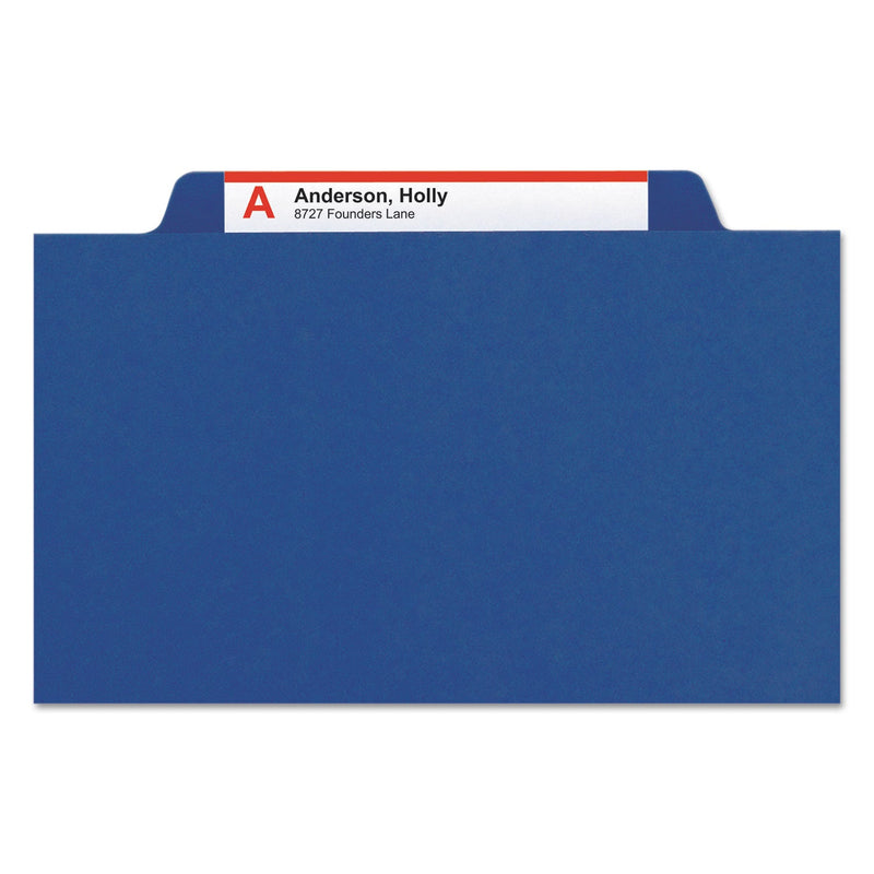 Smead Eight-Section Pressboard Top Tab Classification Folders with SafeSHIELD Fasteners, 3 Dividers, Legal Size, Dark Blue, 10/Box
