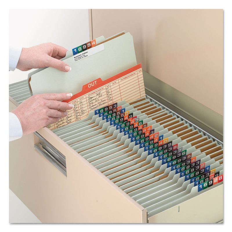 Smead Pressboard Classification Folders with SafeSHIELD Coated Fasteners, 2/5 Cut, 3 Dividers, Legal Size, Gray-Green, 10/Box