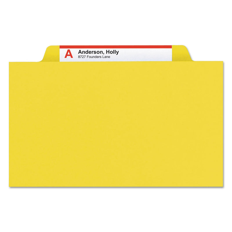 Smead Eight-Section Pressboard Top Tab Classification Folders with SafeSHIELD Fasteners, 3 Dividers, Letter Size, Yellow, 10/Box