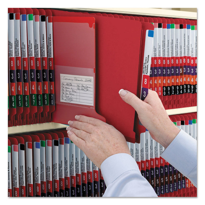 Smead End Tab Pressboard Classification Folders with SafeSHIELD Fasteners, 2 Dividers, Legal Size, Bright Red, 10/Box