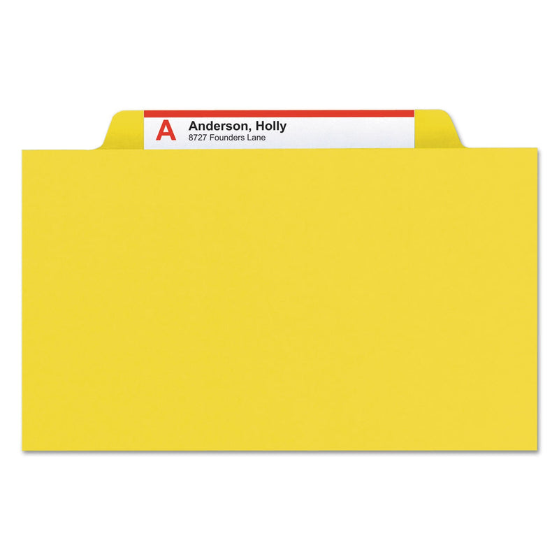 Smead 6-Section Pressboard Top Tab Pocket-Style Classification Folders with SafeSHIELD Fasteners, 2 Dividers, Legal, Yellow, 10/Box