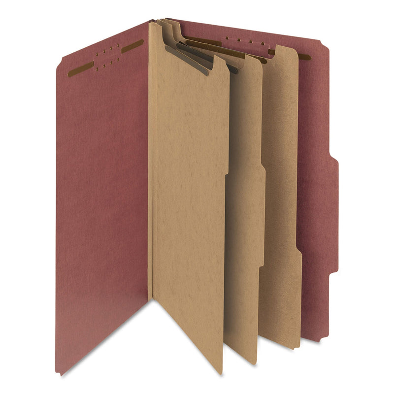 Smead 100% Recycled Pressboard Classification Folders, 3 Dividers, Legal Size, Red, 10/Box